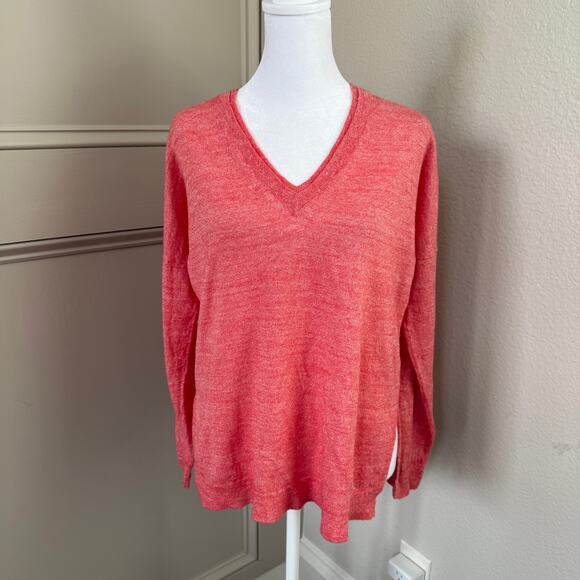 J.Crew Linen Merino Wool Lightweight V-neck Coral Pink Sweater E9434 Long Sleeve - Picture 1 of 5